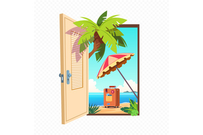 Opened spring door isolated on transparent background. Open entrance w