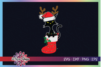 Black Cat Deer Christmas Lights in Sock