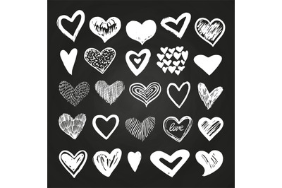 Sketch white vector hearts set on blackboard