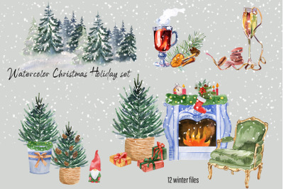 Watercolor Christmas clipart scene creat