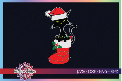 Funny Black Cat Christmas Lights in Sock