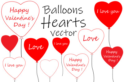 Balloons hearts vector. Valentine&#039;s day vector. Balloons SVG