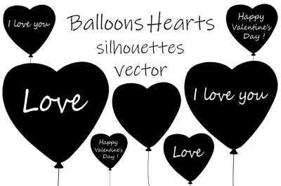 Balloons hearts silhouettes Valentine&amp;&23;039;s day silhouettes