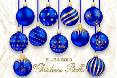 Blue and Gold Christmas Balls Clipart, Christmas Baubles