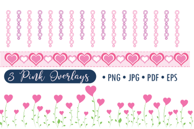 Pink Valentines overlays clip art PNG