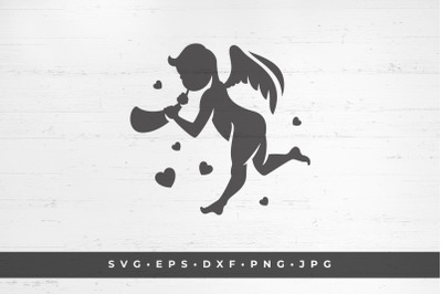 Cupid playing the horn isolated on white background vector illustratio