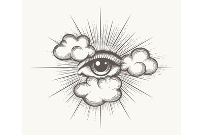Eye of God Providence engraving Tattoo. Vector illustration.