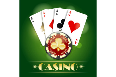 Golden chip with ace card casino emblem concept. Poker club emblem on