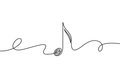 Continuous line music note. Musical symbol in one linear minimalist st