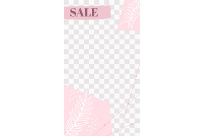 Pink floral story. Cute abstract sale social media story template