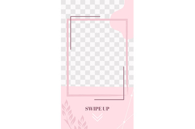 Pink floral story. Cute abstract swipe up social media story template