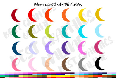 Moon Clipart Set&2C; Rainbow Moon Stickers