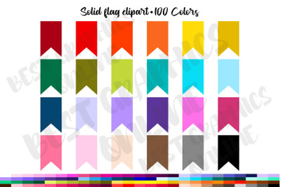 100 Solid Bunting Flags Clipart Set