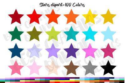 100 Solid Colors Pointed Stars Clipart
