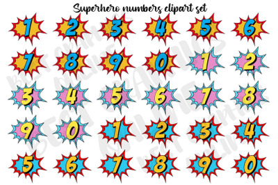 Superhero Cartoon Numbers Clipart Set