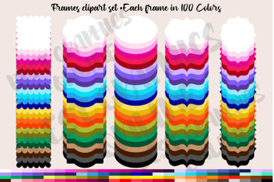 500 Rainbow Frames Clipart Set Labels