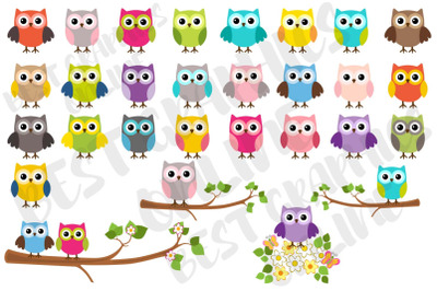 Owl Clipart, Owl Cute Owls Graphics Set