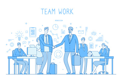 Outsourcing team concept. Creative business teamwork office workers ha