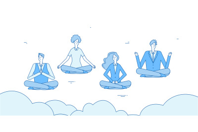 Meditation businessmen. People relax in zen yoga lotus positioning in