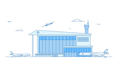 Airport buildings. Landing airplanes international terminal building a