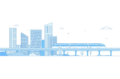 Subway cityscape. Monorail metro train in megapolis futuristic panoram