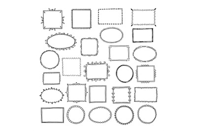 Sketch picture frames. Doodle square borders sketch lines hand drawn p