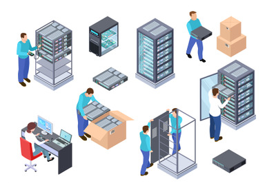 Server room isometric. Information technology server engineer&2C; telecom