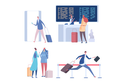 Cartoon people in airport vector illustration flat