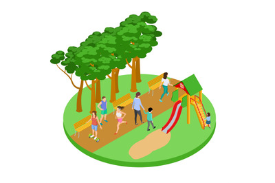 People have relax in park vector isometric concept