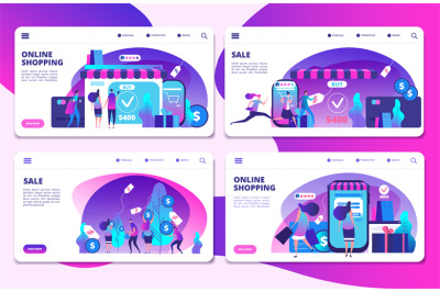 Shopping, online shopping, sale landing page vector templates