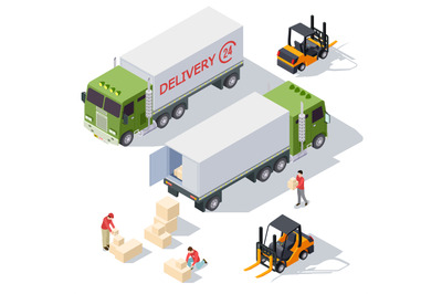 Delivery service isometric vector elements collection with delivery tr