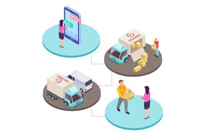 Online shopping and delivery service isometric vector concept