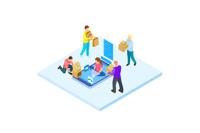 Online shopping and home delivery isometric vector concept