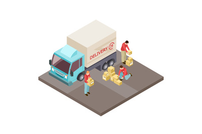 Round the clock delivery service and movers isometric vector concept