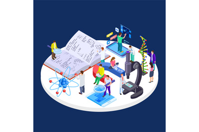 Self and online education&2C; science and research lab isometric vector c