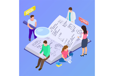 Collective education, group research isometric vector illustration