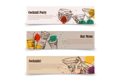 Art cocktail party banners with splashes - menu banners vector templat