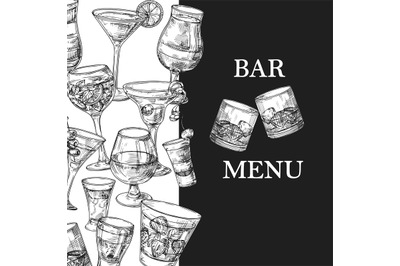 Bar menu vector template with hand drawn drinks and cocktails