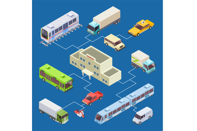 City transport of set vector 3d isometric concept