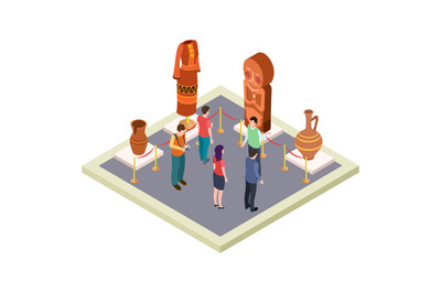 Exhibition of antiquities, art gallery isometric vector concept