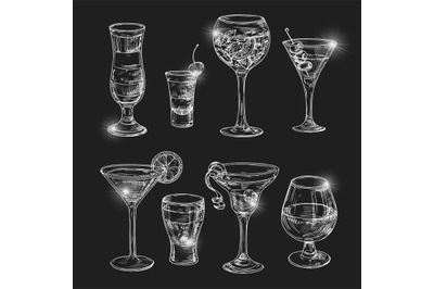 Hand dranw alcoholic cocktail with lights vector illustration