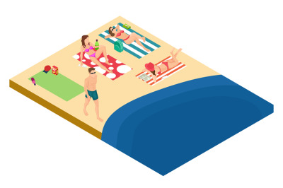 Man and women rest on the beach isometric vector design