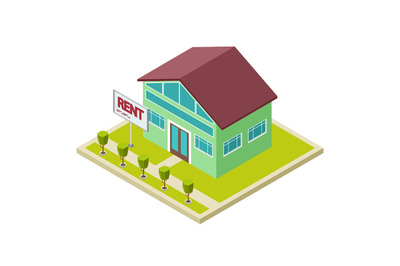 Rent cottage or house isometric vector concept