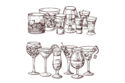 Set of sketched alcoholic drinks vector illustration