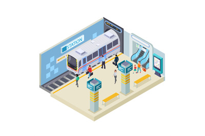 Subway station isometric vector illustration isolated on white