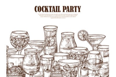 Vector hand drawn alcoholic drinks seamless background