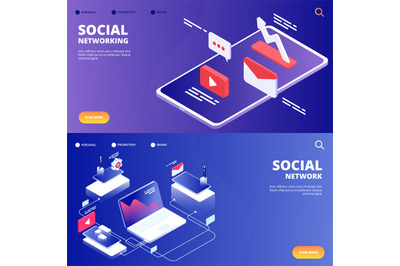 Social network and networking vector landing pages