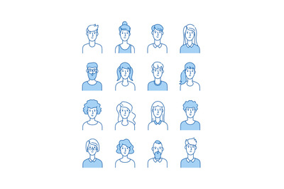 Outline avatars. Smiling young people icons user flat line man woman a