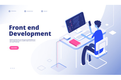 Front end development. Developer programmer person develop computer ph