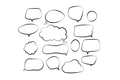 Outline speech bubbles. Doodle speech balloon sketch hand drawn scribb